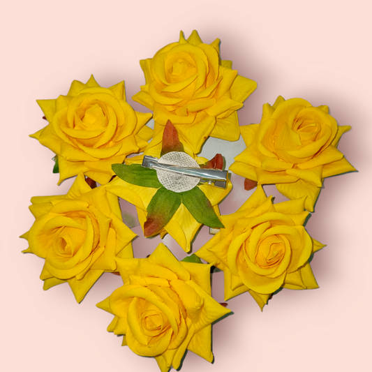 ROSE HAIR PIN ALLIGATOR STYLE YELLOW PACK OF 12